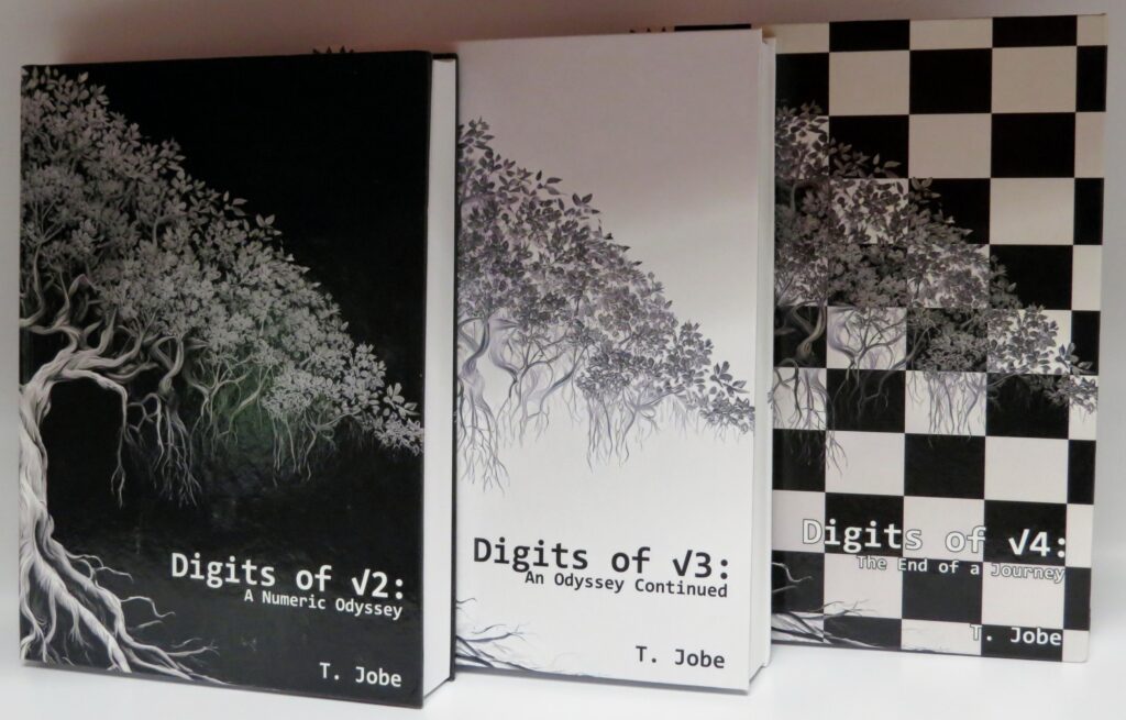The three Digits of √ hardcover books standing side by side